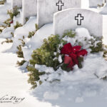 Veteran's Cemetery with Wreaths in the Snow | photography, images, and art for hotels, office buildings, homes, restaurants, hospitals, and shopping malls