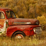 Old Red Truck sitting in a field in the fall | photography, images, and art for hotels, office buildings, homes, restaurants, hospitals, and shopping malls
