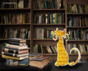 Artistic Cat in Library | photography, images, and art for hotels, office buildings, homes, restaurants, hospitals, and shopping malls