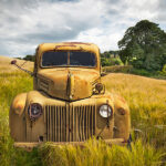 Yellow Truck in a Field | photography, images, and art for hotels, office buildings, homes, restaurants, hospitals, and shopping malls